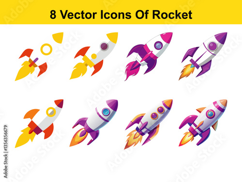 Cartoon Rocket icons Set spacecraft toy Illustration Colorful Design