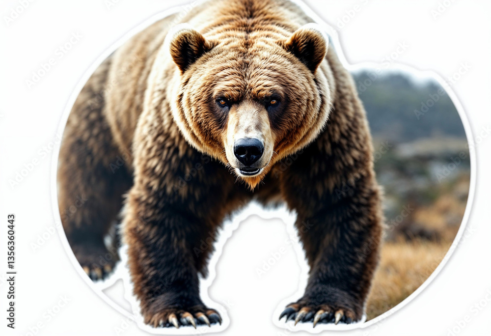 Obraz premium A mighty bear in a powerful stance, captured in a bold, hand-drawn sticker design.