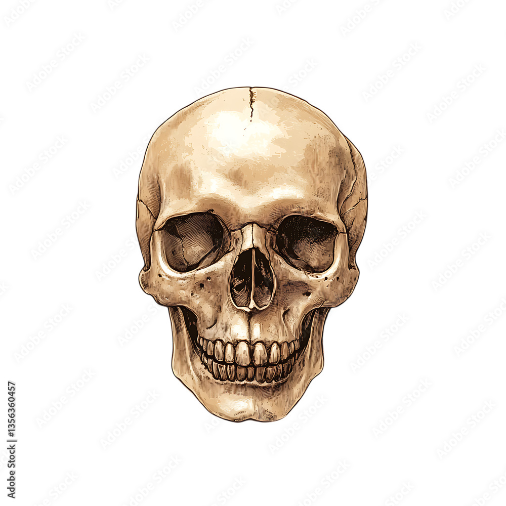 Obraz premium Anatomical illustration of a human skull with detailed bone structure on trasparent background