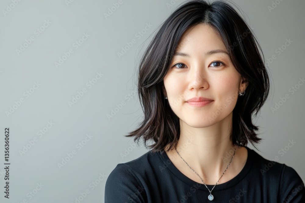 A beautiful woman with black hair looking directly at the viewer A beautiful woman with black hair looking directly at the viewer