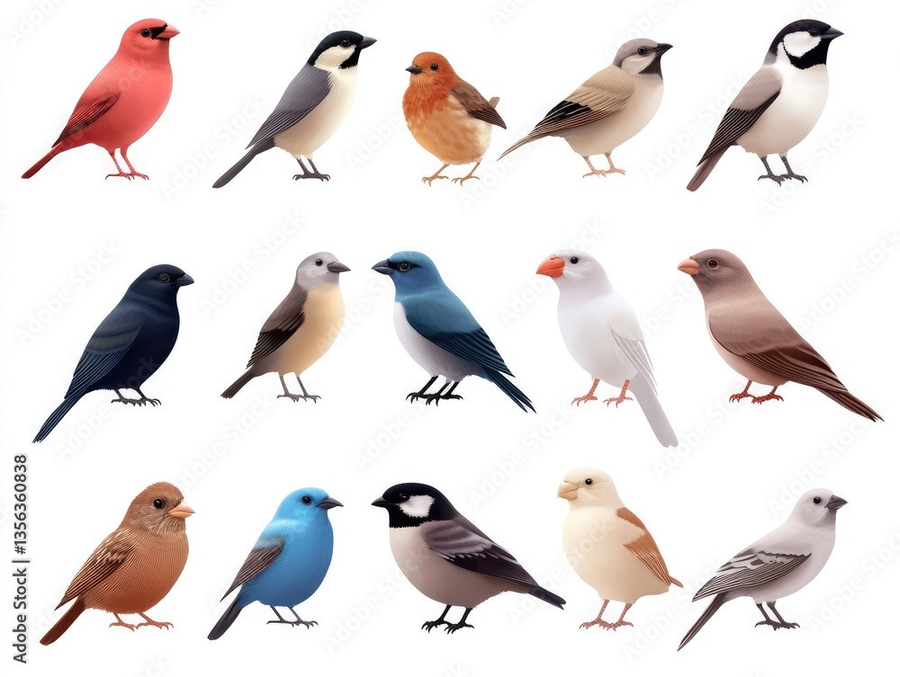 Fototapeta premium Colorful Bird Illustrations on White Background