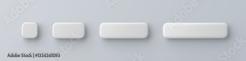 3d vector white plastic rounded rectangle button on gray background. Realistic minimal icon with shadow.