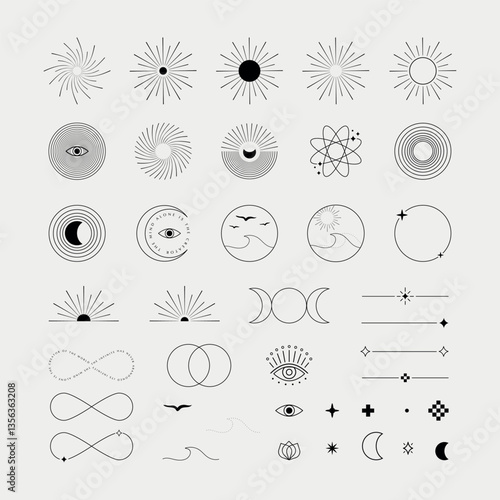 Set of abstract minimalistic clean and simple Circle design elements, geometric forms, modern round shapes. Vector Graphic.