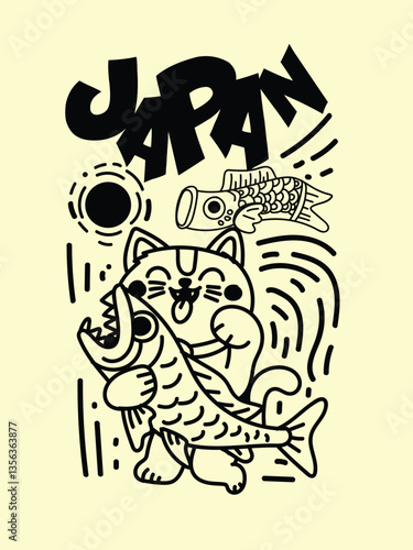 japanese theme doodle hand drawn black and white colour

