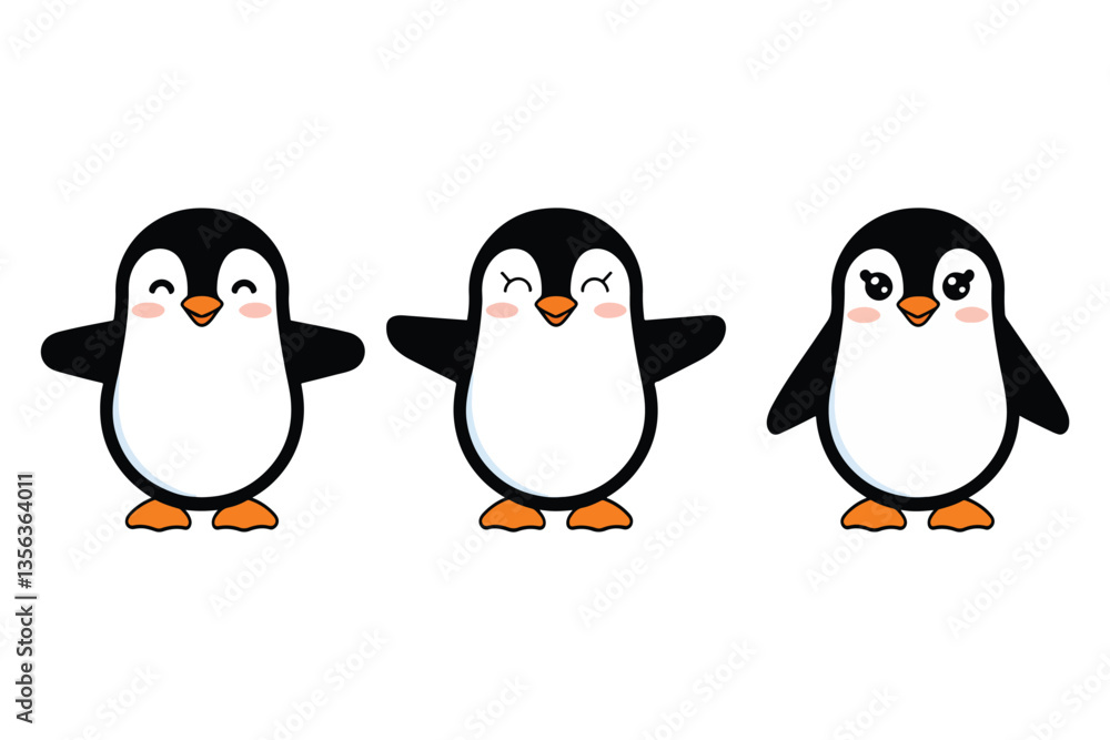 Fototapeta premium Penguin set vector illustration isolated on white background
