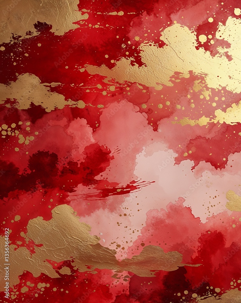 red with gold cloudy watercolor painting texture strokes abstract background for card or greeting template banner backdrop red with gold cloudy watercolor painting texture strokes abstract background for card or greeting template banner backdrop