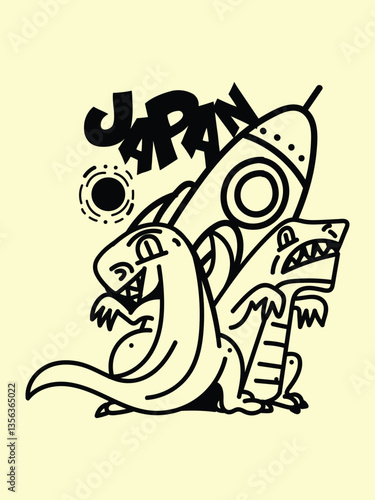 japanese theme doodle hand drawn black and white colour
