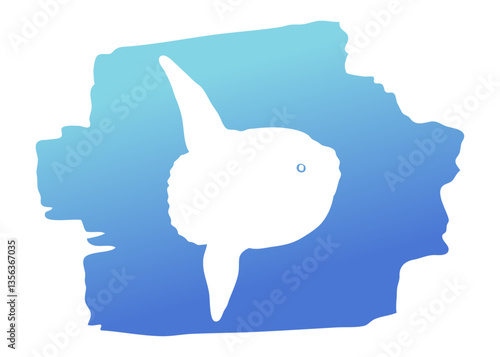 Ilustración de vida marina. Silueta de pez luna en trazo de pincel de pintura azul	