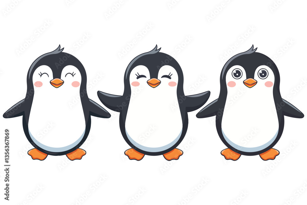 Fototapeta premium Penguin set vector illustration isolated on white background