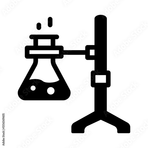 Laboratory retort stand with a flask, line style 