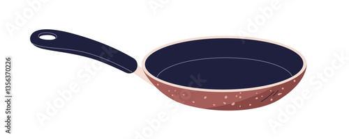 Frying pan with handle. Nonstick skillet for cooking. Kitchen utensil for cook, saute, roasting. Household cookware, empty non-stick frypan. Flat vector illustration isolated on white background