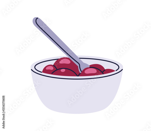 Berry marmalade in bowl with spoon. Sweet cherry jam, delicious homemade pres...