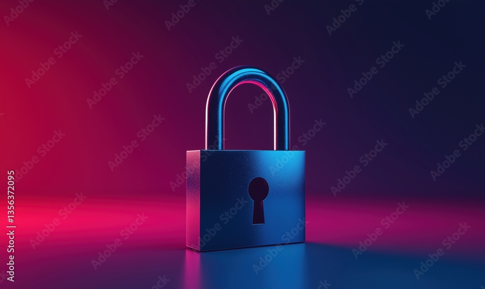 Colorful metallic padlock on gradient background representing security and protection Colorful metallic padlock on gradient background representing security and protection