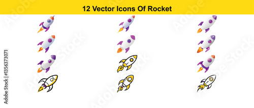 Cartoon Rocket icons Set spacecraft toy Illustration Colorful space flight Design