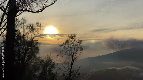 Golden Sunrise Over Misty Mountains – Serene Nature Footage