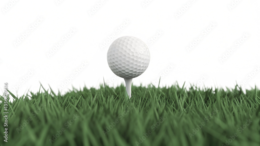 Obraz premium a golf ball on a tee in the grass isolated on white background PNG , AI GENERATED