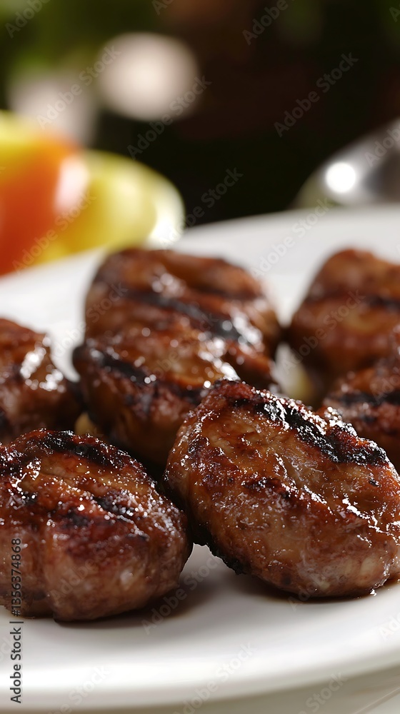 Grilled Kofta Meatballs on Plate. Grilled Kofta Meatballs on Plate.