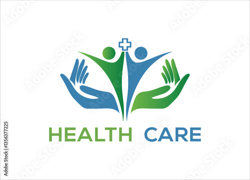 Modern healthcare logo featuring an abstract human figure with a green swoosh and leaf, symbolizing wellness and vitality. Ideal for medical, fitness, and wellness branding.