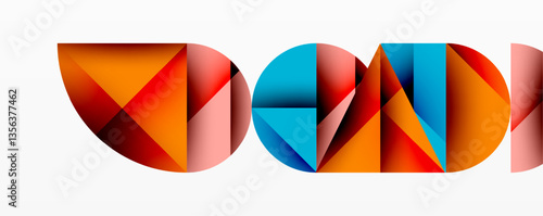 Abstract geometric pattern with intersecting circles and triangles in gradients. The high-contrast composition creates depth and a dynamic, modern aesthetic