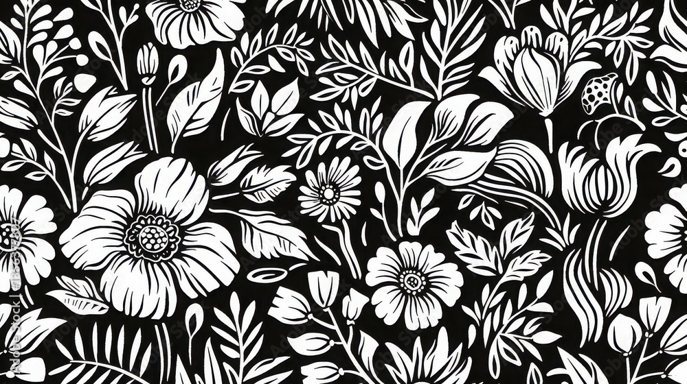 Fototapeta premium A pattern mimicking traditional floral block printing techniques. 