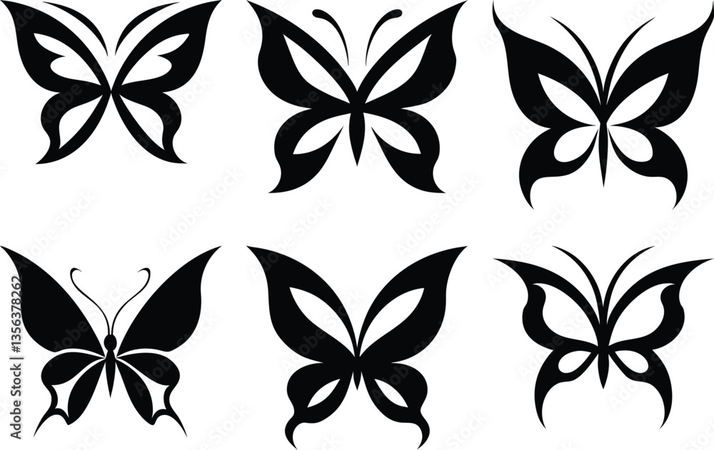 Fototapeta premium 6 Butterfly silhouette set