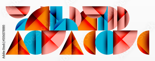 Abstract geometric pattern with intersecting circles and triangles in gradients. The high-contrast composition creates depth and a dynamic, modern aesthetic