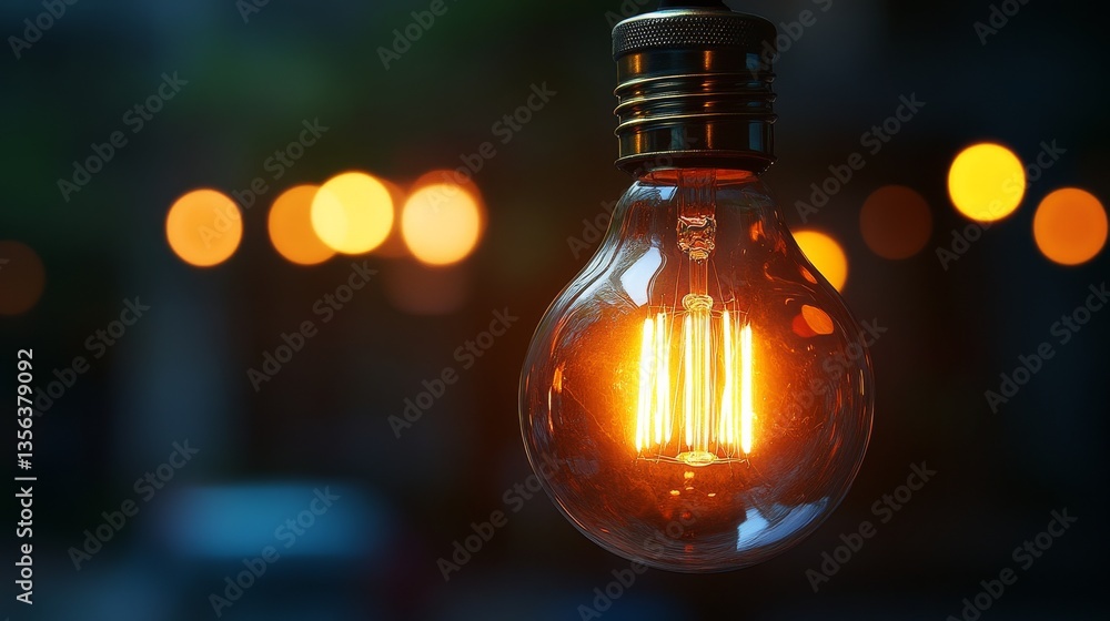 Illuminated light bulb creating warm ambiance in a cozy outdoor setting during an evening gathering Illuminated light bulb creating warm ambiance in a cozy outdoor setting during an evening gathering
