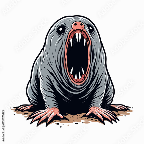 Nightmarish Mole Illustration: A terrifying illustration of a mole with gaping mouth and sharp teeth, ready to give any nightmares.