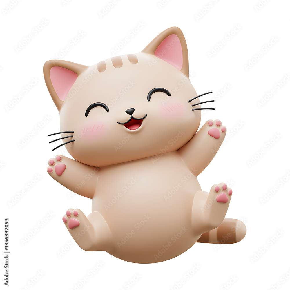 Adorable Beige Cartoon Cat with Pink Paws on Transparent Background Adorable Beige Cartoon Cat with Pink Paws on Transparent Background