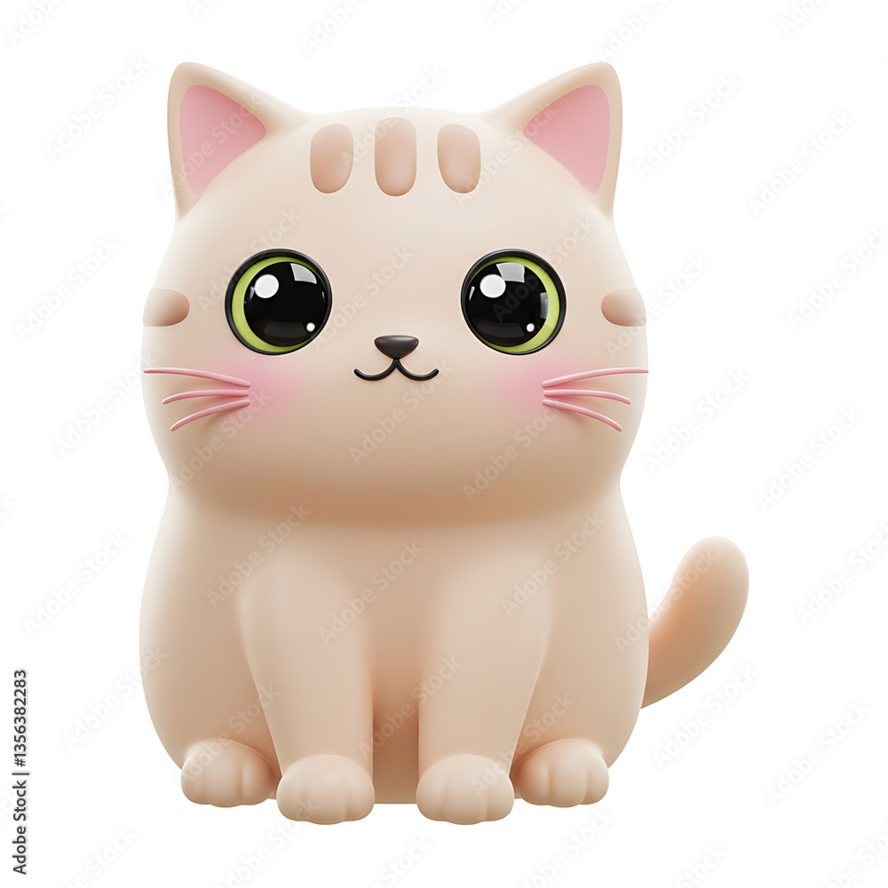 Naklejka premium Adorable Peach Colored Cartoon Cat 3D Render