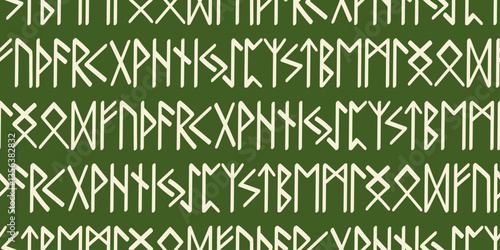 Runes seamless pattern. Runic alphabet, the Elder Futhark. Germanic ancient writing. Fortune telling, predicting, divination. Hand drawn illustration of nordic symbols, vector