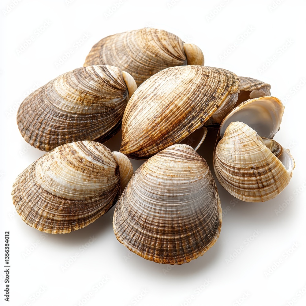 Fresh, natural shells arranged in a pleasing cluster on a light background. Fresh, natural shells arranged in a pleasing cluster on a light background.