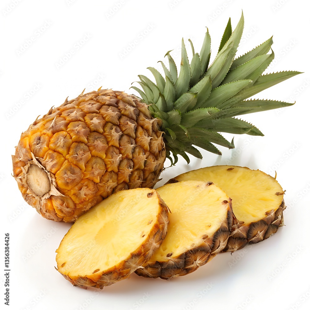 Pineapple with slices isolated on white background Pineapple with slices isolated on white background