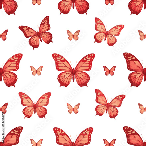 A seamless pattern of RED butterflies on a transparent background. 