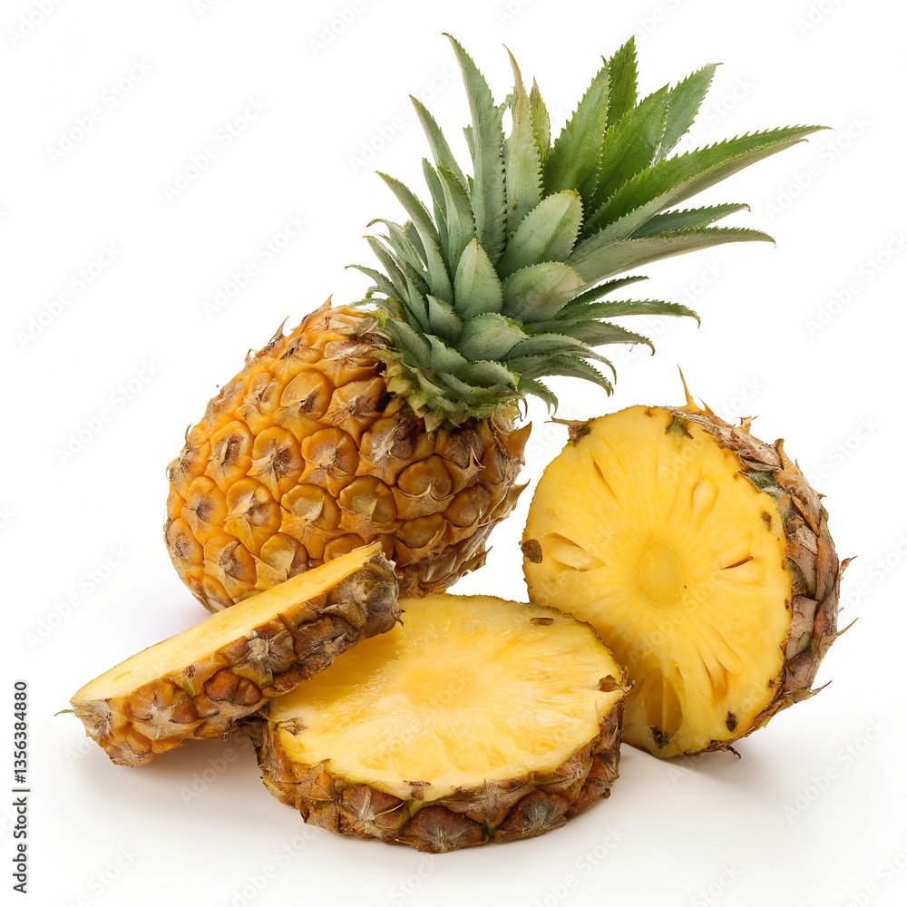 Pineapple with slices isolated on white background Pineapple with slices isolated on white background