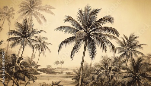  Serene sepia-toned beach scene.