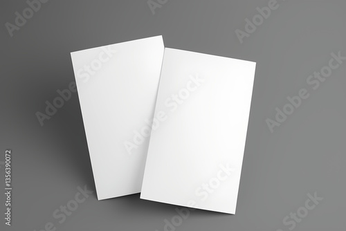 overlapping DL Flyer Mockup, blank white flyer or poster template isolated on grey background, realsitc 3d render