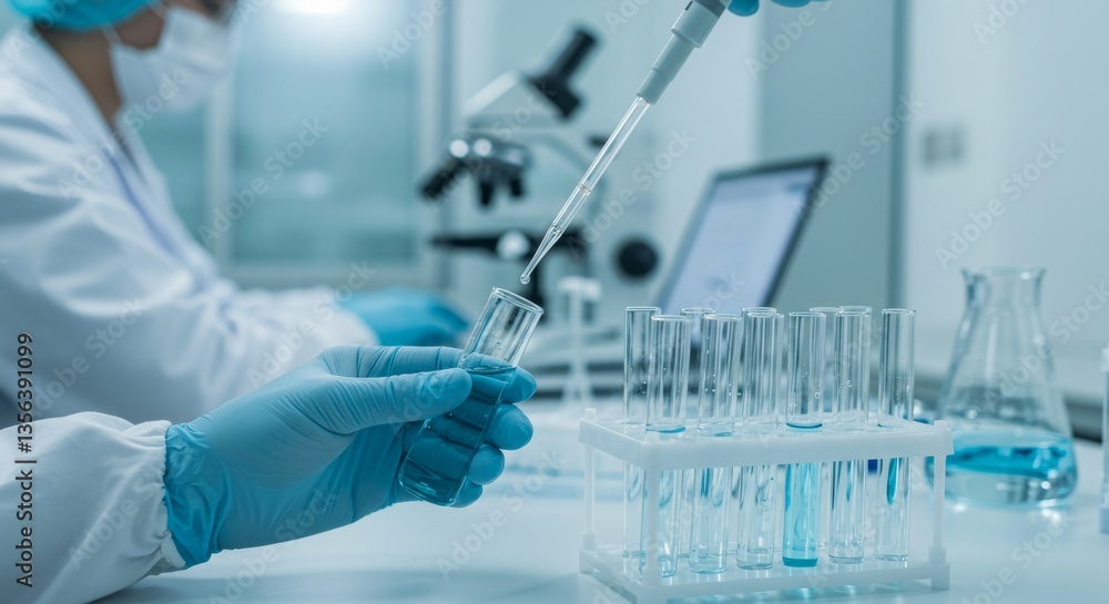 Fototapeta premium Scientists conducting research experiments in a modern sterile laboratory setting