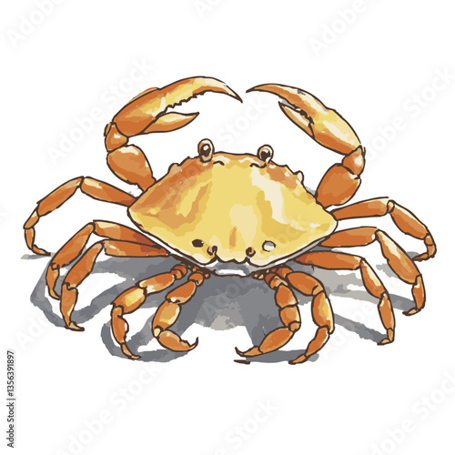 Loose hand-drawn crab illustration. Organic. Watercolor. Coloring. Color. Vector