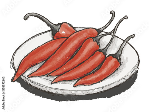 Loose hand-drawn pepper illustration. Organic. Watercolor. Coloring. Color. Vector