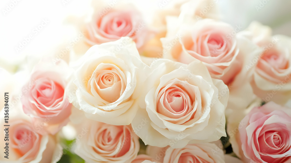 A close-up of soft pink and white roses, symbolizing beauty and romance. A close-up of soft pink and white roses, symbolizing beauty and romance.