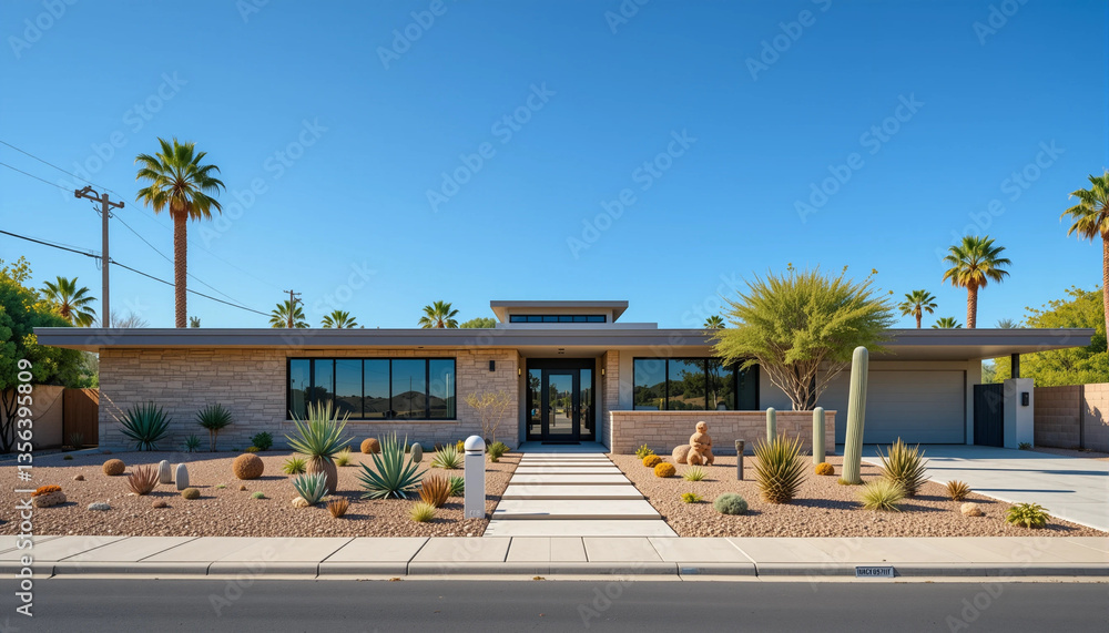Fototapeta premium Mid-Century Modern Ranch with Large Windows
