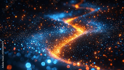 Vibrant Abstract Digital Artwork Featuring Dynamic Streams of Illuminated Particles in Motion Blending Fiery Orange and Cool Blue Hues Capturing the Beauty of Flowing Energy and Light Perfect 