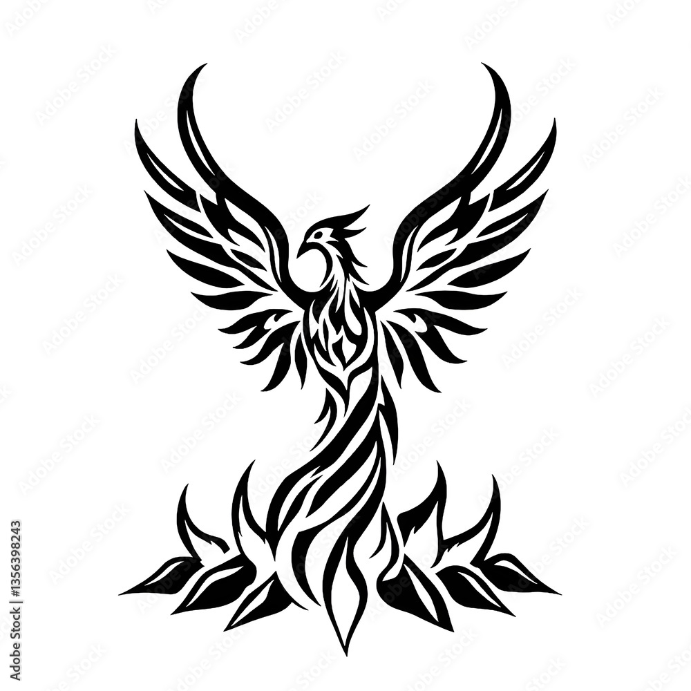 Obraz premium Black eagle vector tattoo design, wings spread, a powerful animal silhouette