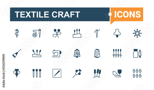 Textile Craft simple icon. Related to needle, sew, dressmaking, knitting, cloth, needlework, textile and more. Sewing icon set. Trendy minimal icons. Editable vector outline and solid icons.