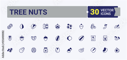 Tree Nuts related icon. Nut And Bean related icon. Walnut line icons with editable stroke. Minimalist icons collection. Solid line editable stroke. Pixel Perfect.
