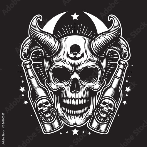 Skull Head with Beer Bootle Svg Vector