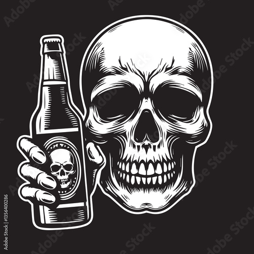 Skull Head with Beer Bootle Svg Vector