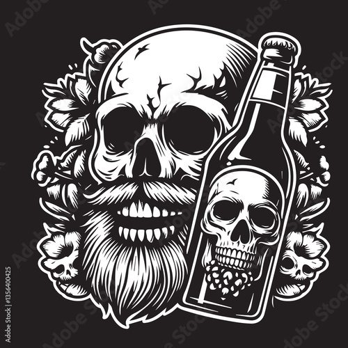 Skull Head with Beer Bootle Svg Vector