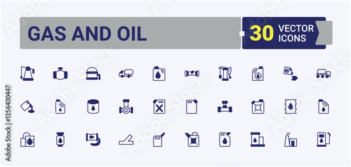 Gas and oil icon. Contains such symbols as lubricant, oil distribution, petrol, fuel and more. Oils icon set in linear style. Modern linear icons. Editable vector outline and solid icons.